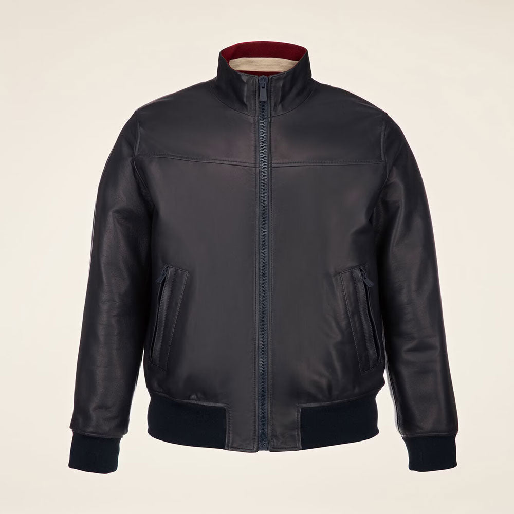 Men’s Shiny Black Bomber Leather Jacket - High-Gloss Urban Edition | Full Grain Apparel