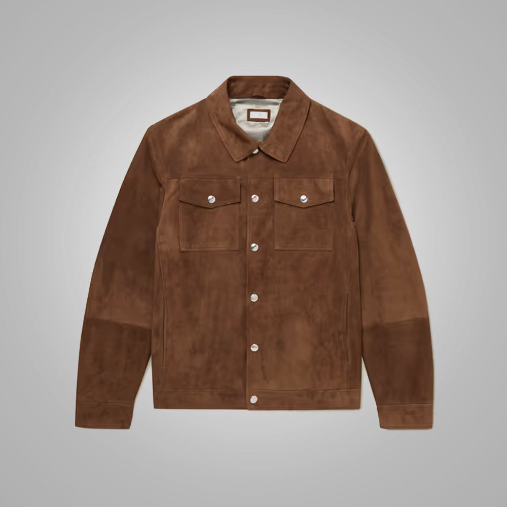 Men’s "Canyon Ridge" Trucker Jacket | Premium Brown Lambskin | Genuine Soft Leather Classic Sport Coat | Full Grain Apparel