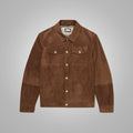 Men’s "Canyon Ridge" Trucker Jacket | Premium Brown Lambskin | Genuine Soft Leather Classic Sport Coat | Full Grain Apparel