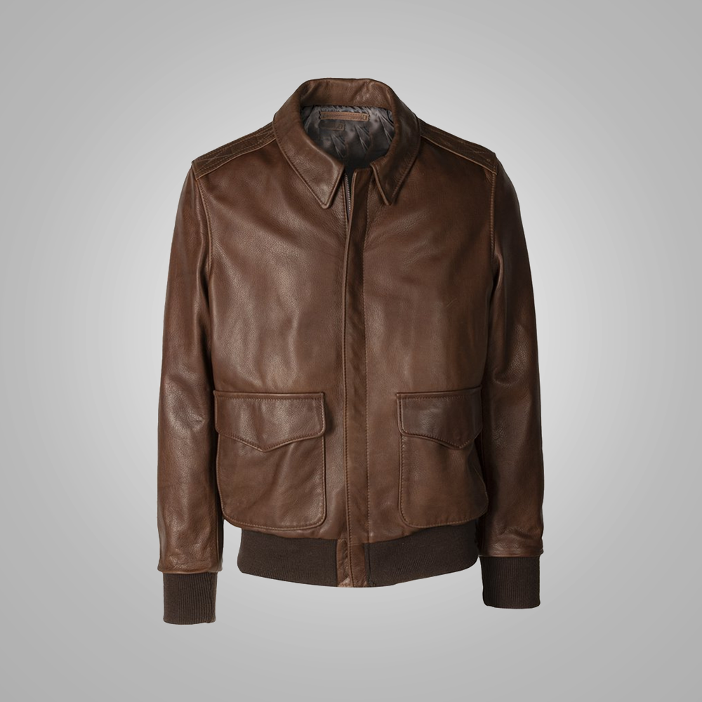 Men’s "Air-Ace" A-2 Flight Jacket | Premium Brown Lambskin | Authentic Military Heritage Bomber | Full Grain Apparel