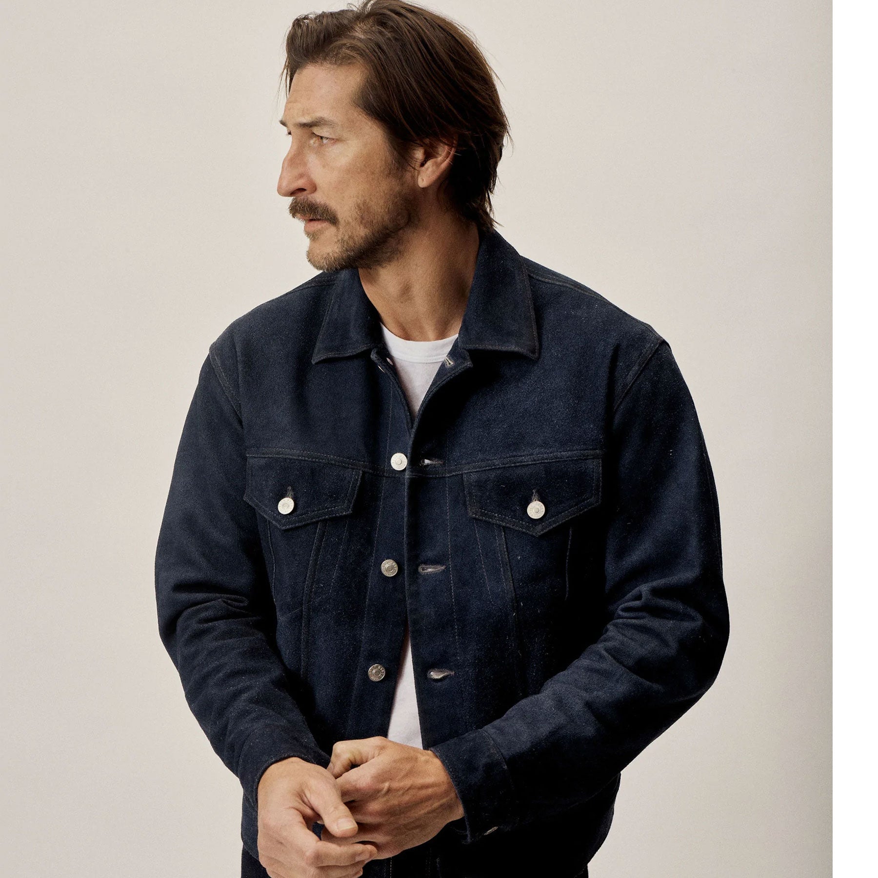 Men’s "Azure Horizon" Suede Shirt Jacket | Premium Cobalt Blue Goat Suede | Jeans-Style Trucker | Full Grain Apparel