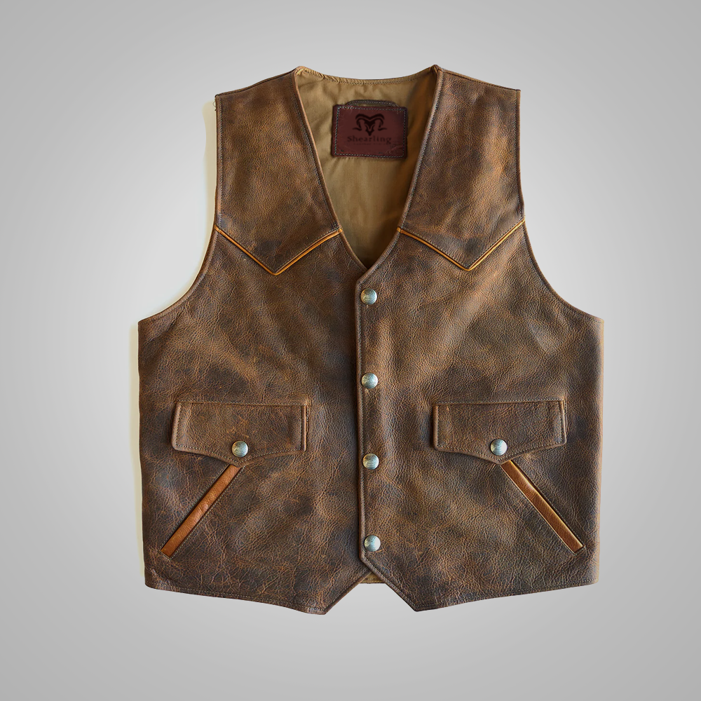 Men’s "Iron-Horse" Renegade Vest | Premium Brown Grain Leather | Western-Biker Hybrid Waistcoat | Full Grain Apparel