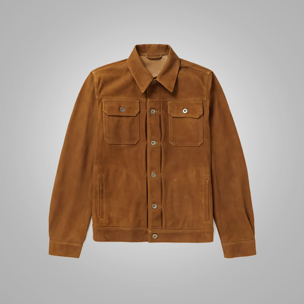 Men’s "Rust-Dust" Suede Trucker | Premium Brown Sheepskin | Genuine Soft Suede Heritage Sport Coat | Full Grain Apparel