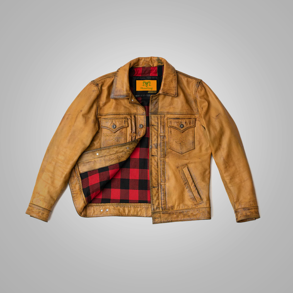 Men’s "Forge-Master" Utility Jacket | Premium Brown Distressed Leather | Four-Button Pocket Heritage Field Coat | Full Grain Apparel