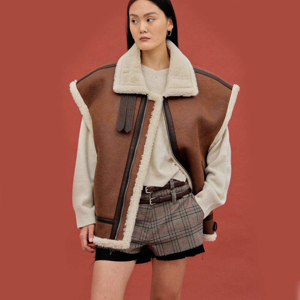 Women’s "Horizon Pilot" B3 | Premium Chocolate Sheepskin | Genuine Shearling Leather Aviator Vest | Full Grain Apparel