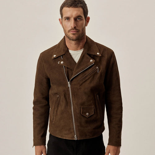 Chaqueta bomber híbrida "Canyon Bridge" para hombre | Ante marrón y piel lisa | Fusión estilo vaquero | Prenda de cuero de grano completo