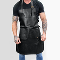 Men’s "Shadow-Artisan" Duo-Pocket Apron | Black Handmade Sheepskin | Professional Lightweight Leather Utility Apron | Full Grain Apparel