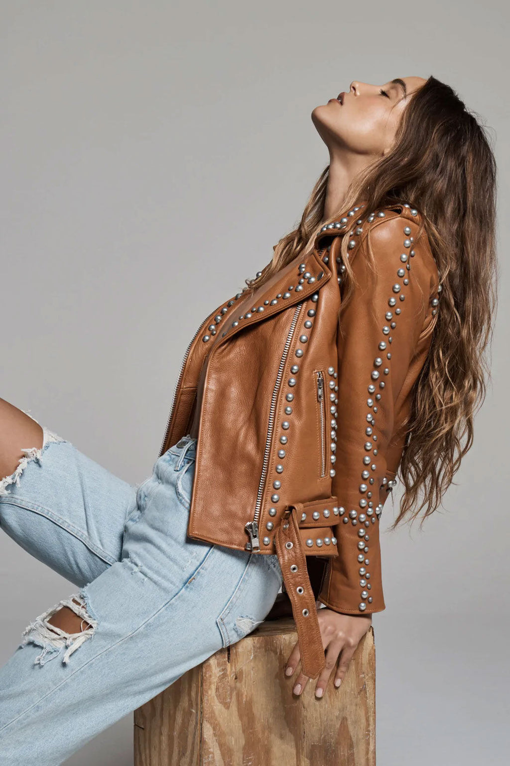 Women’s "Rebel Soul" Moto Jacket | Premium Espresso Leather | Hand-Set Silver Spikes & Studs | Full Grain Apparel