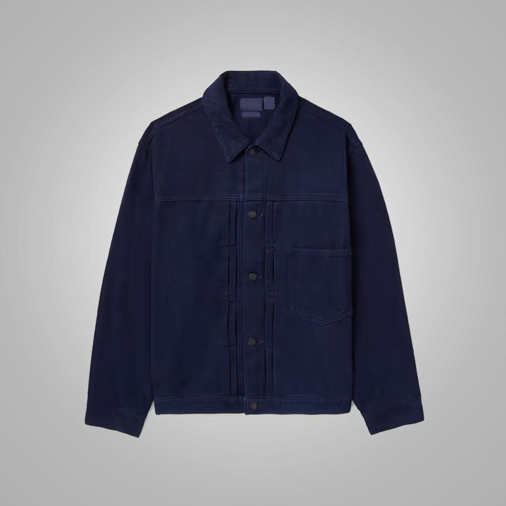 Men’s "Indigo Horizon" Suede Trucker | Premium Navy Blue Goatskin Suede | Genuine Soft Leather Classic Sport Coat | Full Grain Apparel