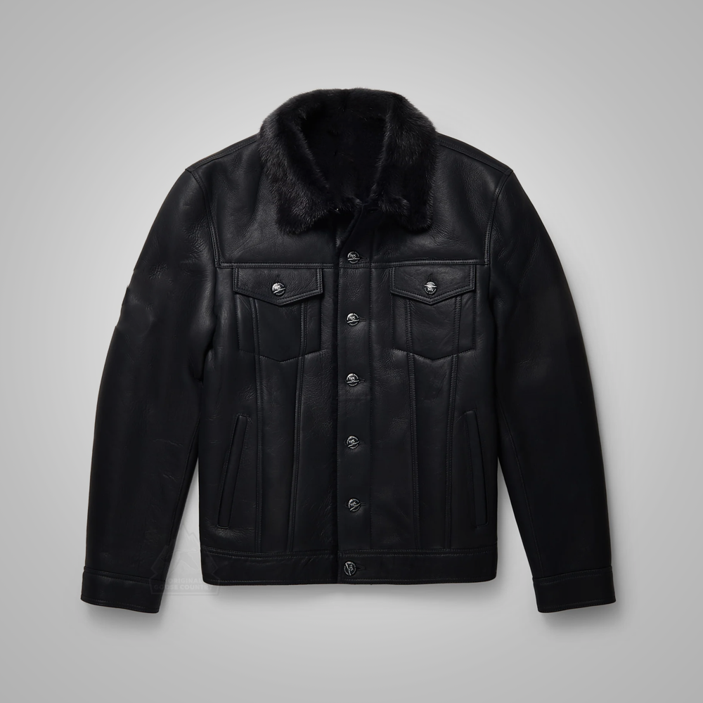 Men’s "Midnight-Trucker" B3 | New Edition Black Sheepskin | Premium Real Shearling Bomber & Flying Jacket | Full Grain Apparel