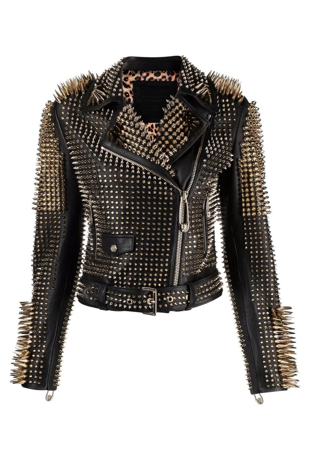 Women’s "Gothic Overlord" Punk Biker | Premium Obsidian Lambskin | Extreme Silver Long-Spikes & Studded Armor | Full Grain Apparel