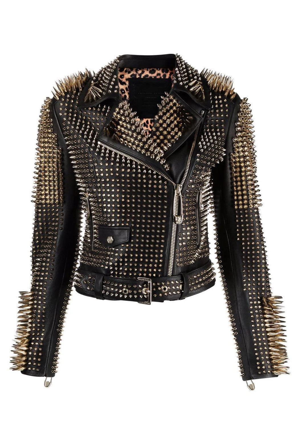 Women’s "Gothic Overlord" Punk Biker | Premium Obsidian Lambskin | Extreme Silver Long-Spikes & Studded Armor | Full Grain Apparel
