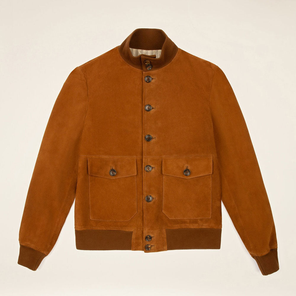 Men’s Brown Suede Leather Bomber Jacket - Heritage Tan Edition | Full Grain Apparel
