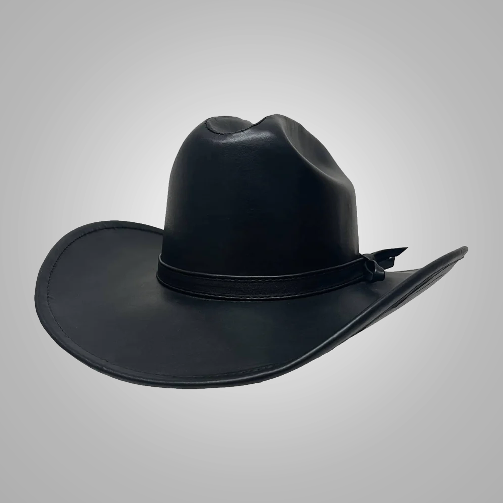 New Black Women’s Handmade Western Style Sheepskin Leather Cowboy Hat