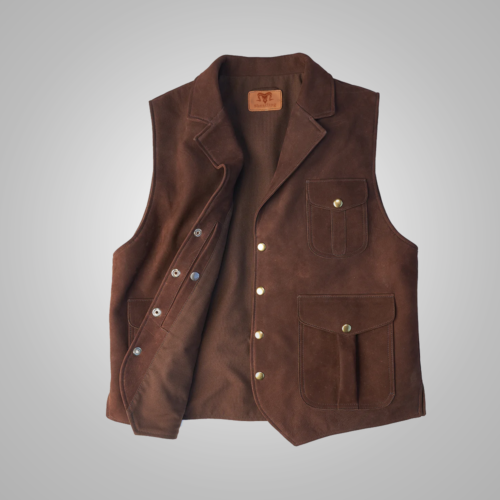 Men’s "Utility Commander" Vest | Premium Brown Grain Leather | Multi-Pocket Tactical Safari Waistcoat | Full Grain Apparel
