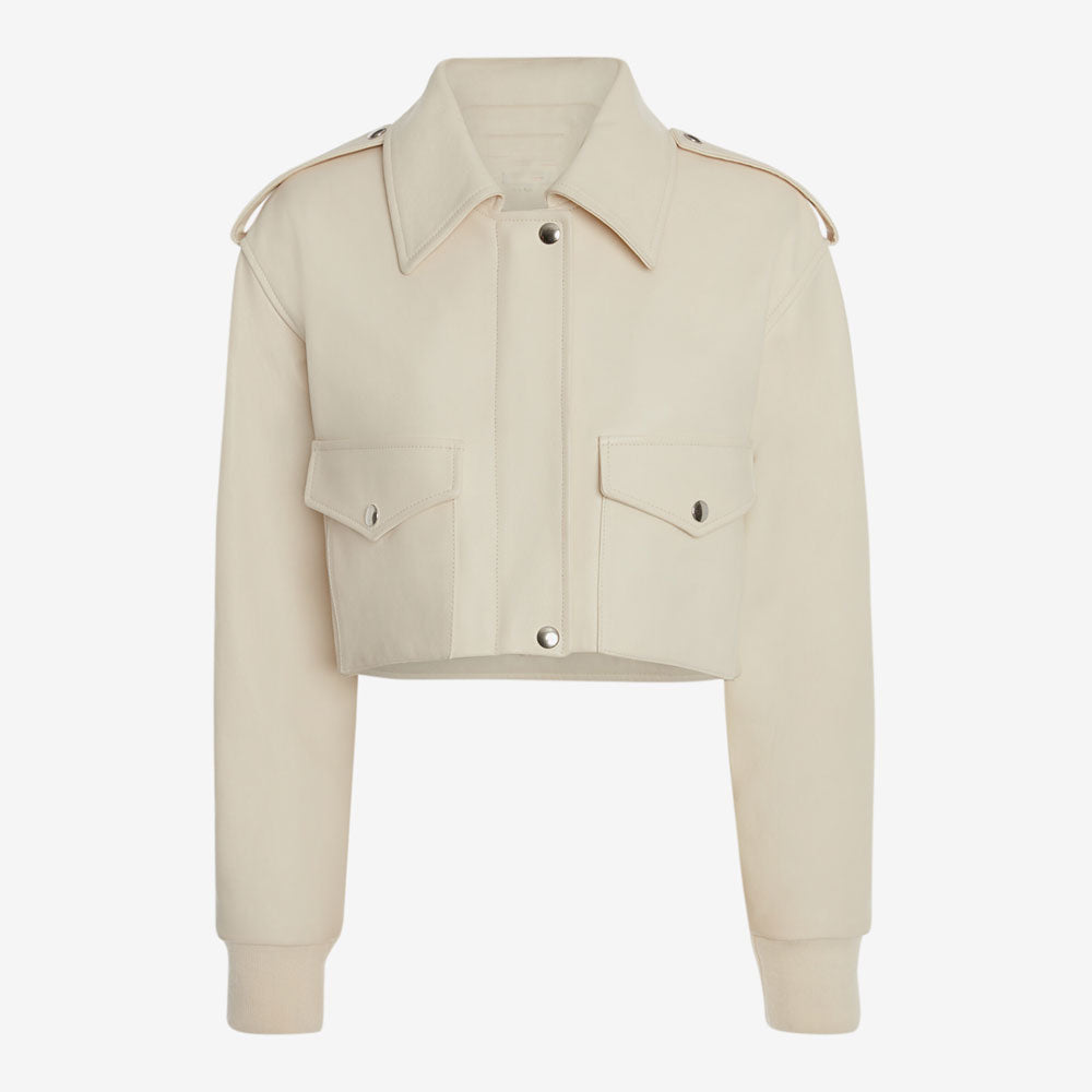 Women’s White RAF Aviator Sheepskin Shearling Bomber Jacket | "Winter Snow" B3 Flight Coat | Full Grain Apparel