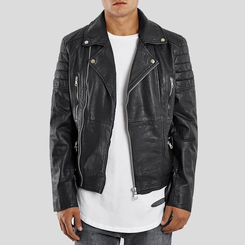 Men’s Alvin Black Biker Quilted Leather Jacket | Slim Fit Cycle Racer | Full Grain Apparel
