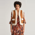 Women’s "Alpine Flight" B3 Vest | Premium Brown Sheepskin | Authentic White Shearling Leather Waistcoat | Full Grain Apparel