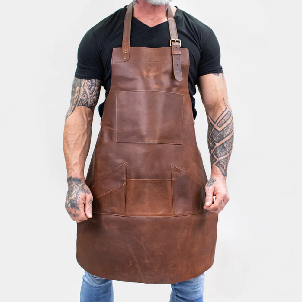 Men’s "Canyon-Pro" Multi-Pocket Apron | Brown Handmade Lambskin | Premium Professional Utility Leather Apron | Full Grain Apparel