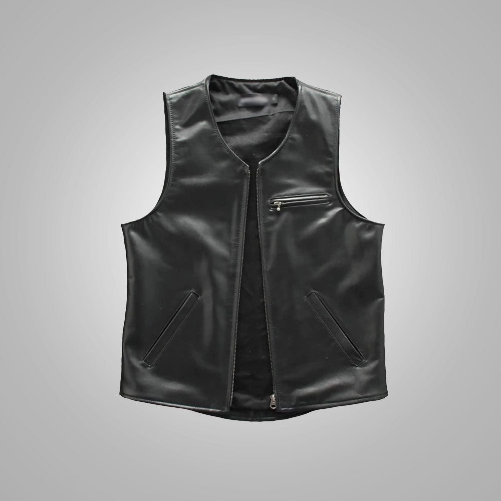 Men’s "Midnight Frontier" Western Vest | Premium Black Sheepskin | Genuine Leather Cowboy Waistcoat with Western Yoke | Full Grain Apparel