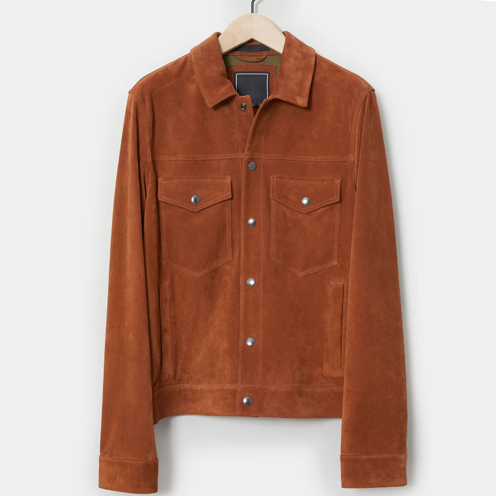 Men’s "Ignite" Burnt Orange Suede Biker Jacket | Premium Goat Suede | Asymmetrical Moto Design | Full Grain Apparel