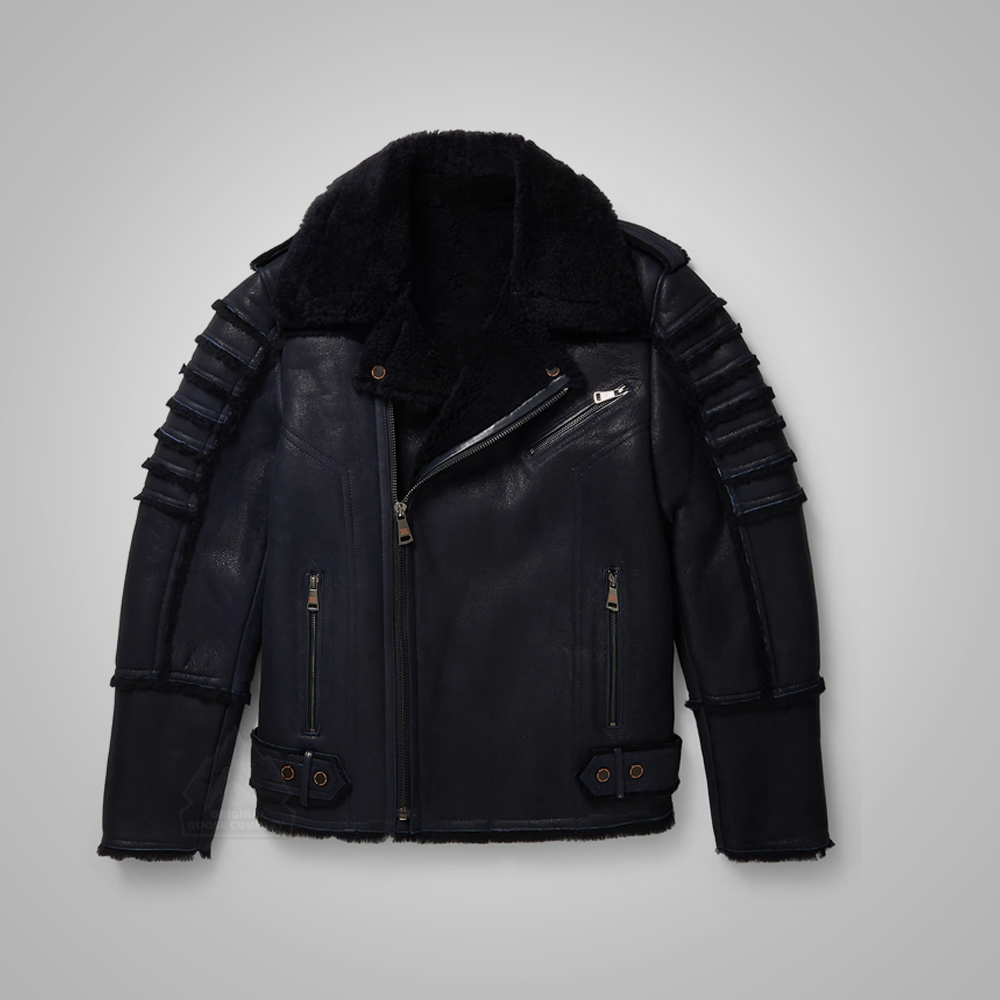 Men’s "RAF-Stealth" Moto-Flyer | New Edition Black Sheepskin | Premium Shearling-Lined B3 Aviator Jacket | Full Grain Apparel