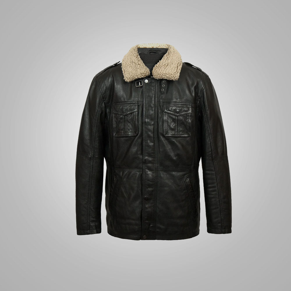 Men’s "Midnight Sovereign" Car Coat | Premium Black Sheep Nappa | Full-Length Genuine Leather Overcoat | Full Grain Apparel