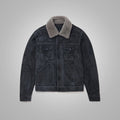 Men’s "Nordic Navy" Suede Trucker | Premium Navy Blue Goatskin Suede | Genuine Leather Jacket with Removable Fur Collar | Full Grain Apparel