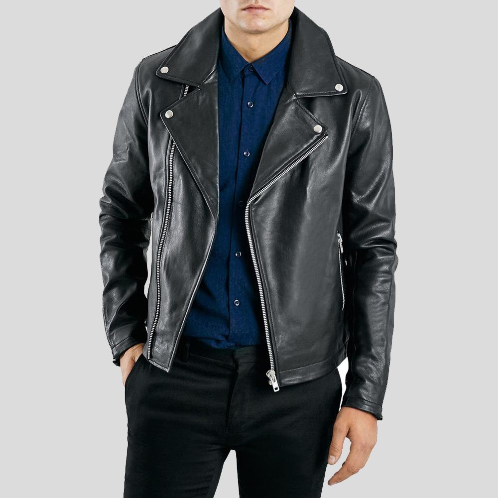 Men’s Barden Black Motorcycle Leather Jacket | Real Sheepskin Cafe Racer | Full Grain Apparel