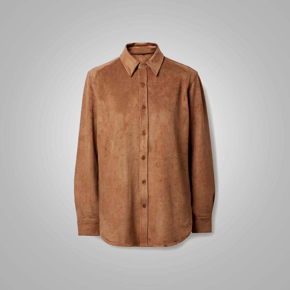 Women’s "Cognac Minimalist" Shirt | Smooth Tobacco Leather-Blend | Classic Simple Button-Down Tunic | Full Grain Apparel