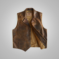 Men’s "High Sierra" Sheepskin Vest | Premium Brown Grain Leather | Authentic Western Cowboy Waistcoat | Full Grain Apparel