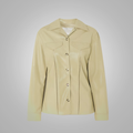 Women’s "Safari Minimalist" Shirt | Premium Khaki Napa Leather | Smooth-Surface Simple Button Closure | Full Grain Apparel