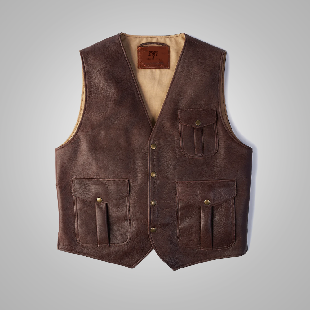 Men’s "Trapper’s Legacy" Vest | Premium Brown Buckskin | Multi-Pocket Frontier Utility Waistcoat | Full Grain Apparel