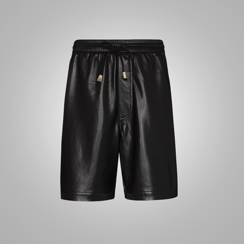 Men’s "Aero-Luxe" Urban Shorts | Premium Black Lambskin | Ultra-Soft Genuine Leather Streetwear | Full Grain Apparel