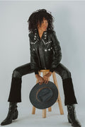 Women’s "Voltage Noir" Punk Biker | Premium Black Lambskin | Hand-Set Silver Spikes & Pyramid Studs | Full Grain Apparel