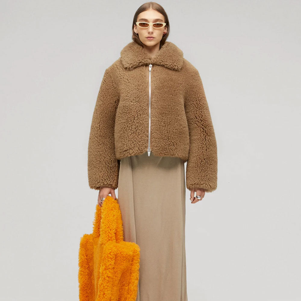 Women’s "Alpine Muse" Brown Shearling Jacket | Premium Sheepskin Leather & Plush Fur Coat | Full Grain Apparel