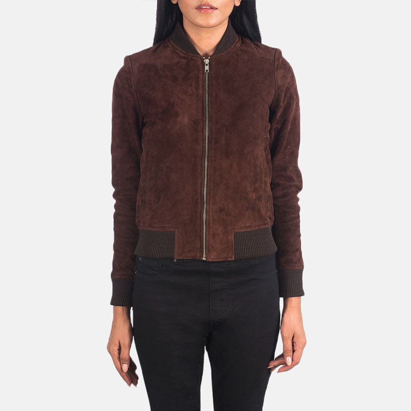 Women’s Bliss Brown Suede Bomber Jacket - The Toasted Caramel Edition | Full Grain Apparel