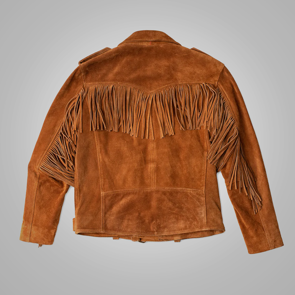 Men’s "Canyon Drifter" Western Jacket | Premium Cognac Suede | Hand-Finished Fringes & Native Heritage Style | Full Grain Apparel