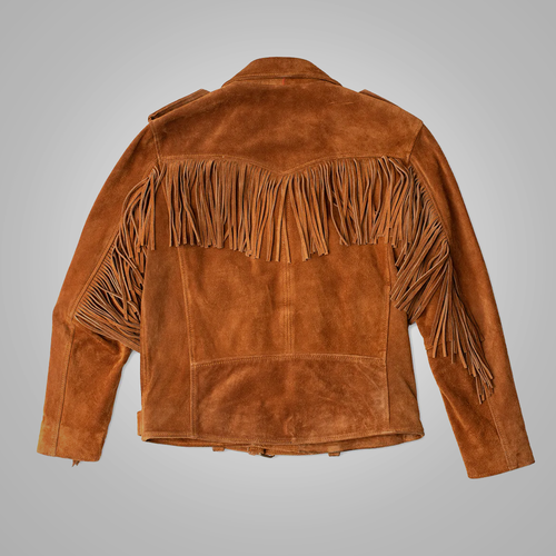Chaqueta Western "Canyon Drifter" para Hombre | Ante Cognac Premium | Flecos Acabados a Mano y Estilo de Herencia Nativa | Ropa de Granos Completos