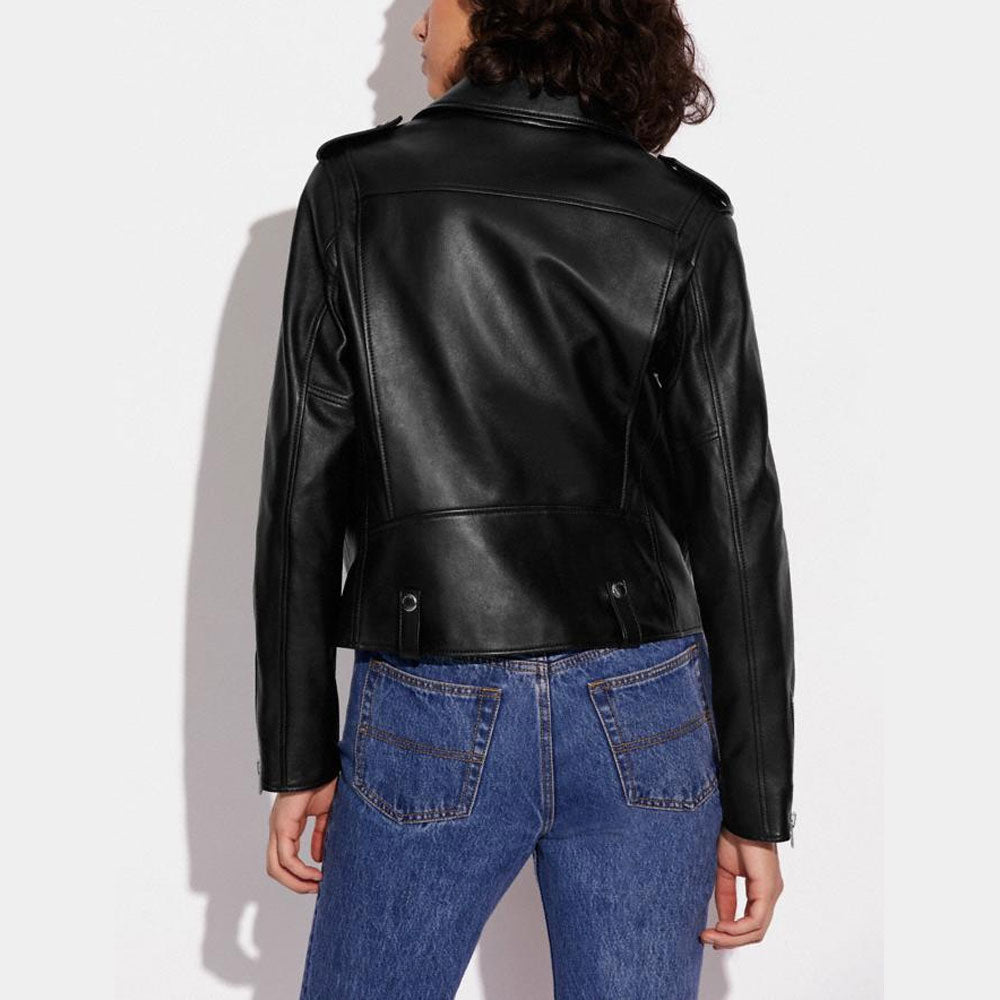 Women’s Black Biker Sheepskin Leather Jacket | Classic Slim-Fit Moto | Full Grain Apparel
