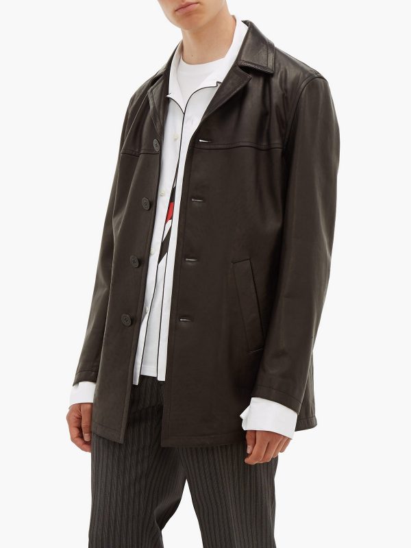 Gabardina larga de cuero Obsidiana-Ámbar para hombre | Parka de invierno industrial | Prendas de piel plena flor