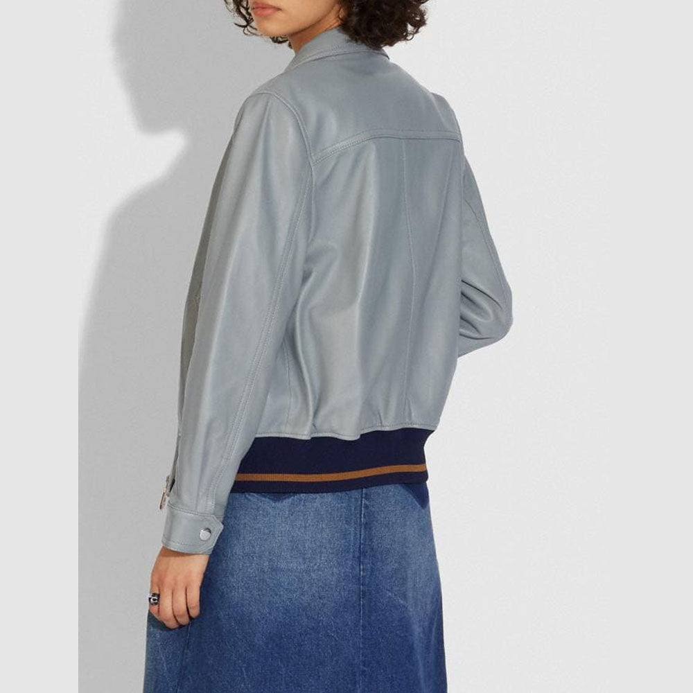 Women’s Grey RAF Aviator Sheepskin Shearling Jacket | Slate Silver B3 Flight Bomber | Full Grain Apparel