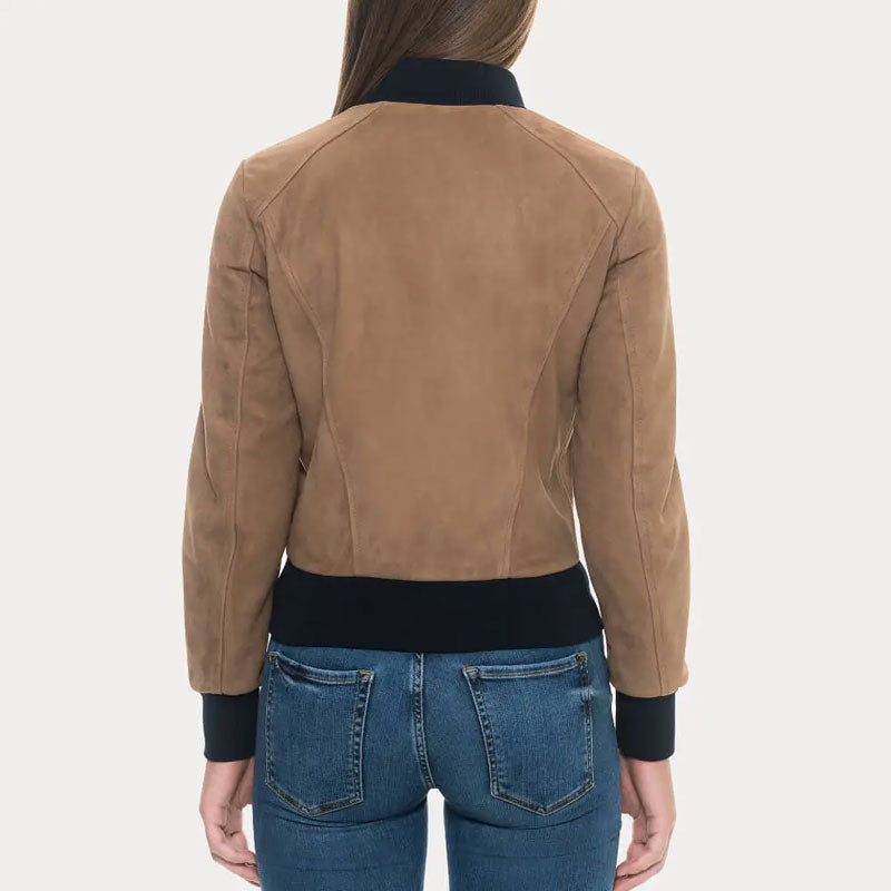 Women’s Tan Suede Bomber Jacket - The Sand & Shadow Edition | Full Grain Apparel