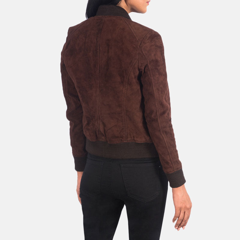 Women’s Bliss Brown Suede Bomber Jacket - The Toasted Caramel Edition | Full Grain Apparel
