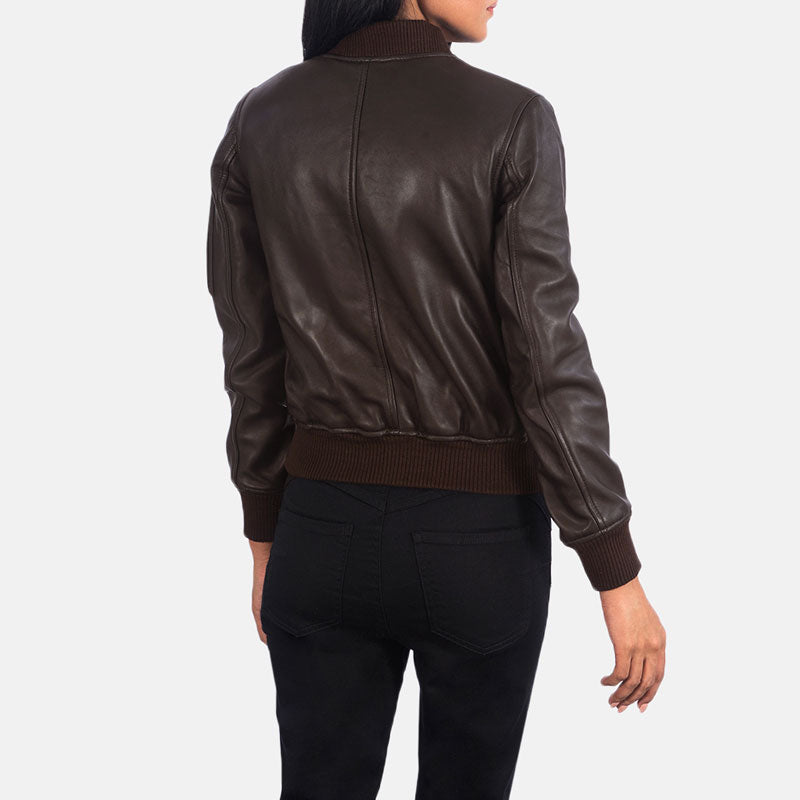 Women’s Ava MA-1 Brown Leather Bomber Jacket - The Heritage Utility Icon | Full Grain Apparel