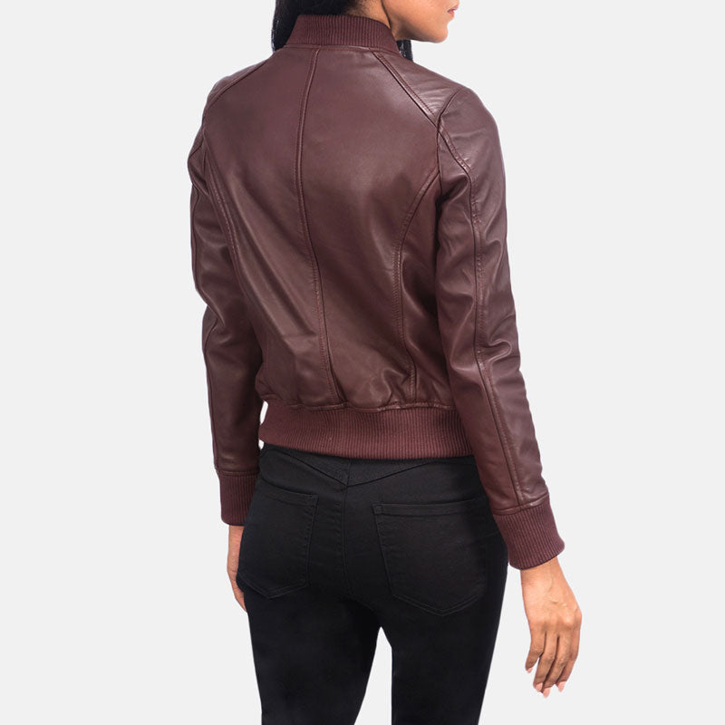 Women’s Bliss Maroon Leather Bomber Jacket - The Radiant Comfort Edition | Full Grain Apparel