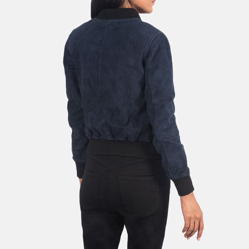 Women’s Ava MA-1 Blue Suede Bomber Jacket - The Modern Tactical Luxe | Full Grain Apparel