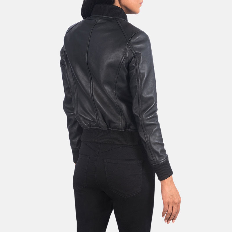 Women’s Bliss Black Leather Bomber Jacket - The Pure Serenity Edition | Full Grain Apparel