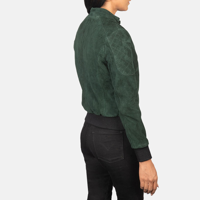 Women’s Zenna Green Suede Bomber Jacket - The Minimalist Forest Edition | Full Grain Apparel