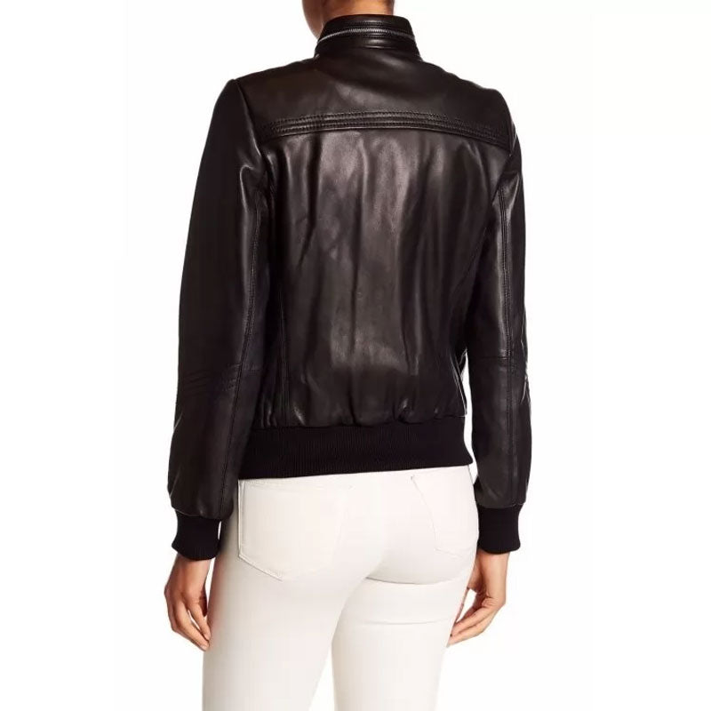 Women’s Genuine Lambskin Black Leather Bomber Jacket - The Luxe Daily Driver | Full Grain Apparel